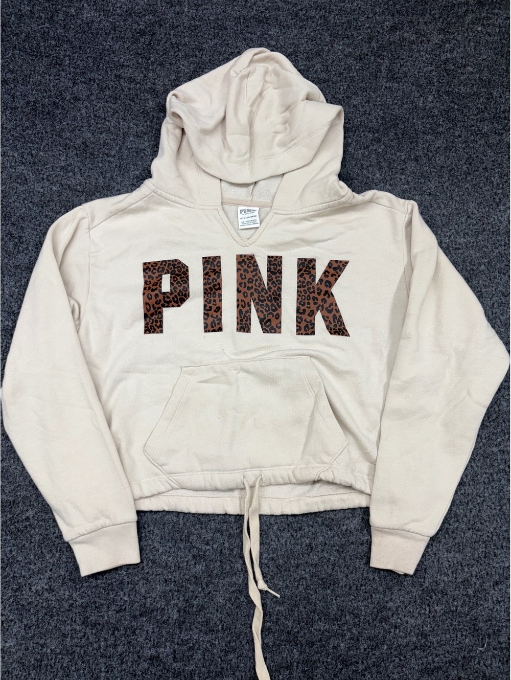 PINK Cropped Hoodie with Leopard Print Letters